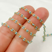 Gold Plated Enamel Sterling Silver Turquoise Enamel Chain